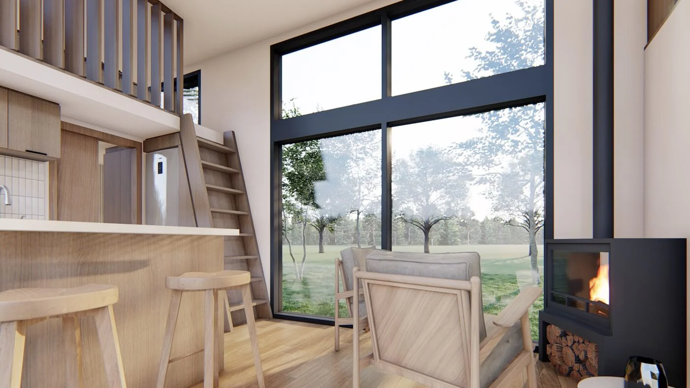 Dunkles Minimal-Design Innen Wohnen